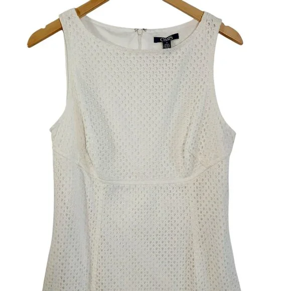 Chaps, Cream Eyelet Dress, Size 12, Sleeveless, Wide Neck, Zip Back - Picture 4 of 16